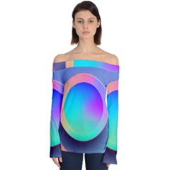 Circle Colorful Rainbow Spectrum Button Gradient Off Shoulder Long Sleeve Top