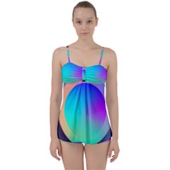 Circle Colorful Rainbow Spectrum Button Gradient Babydoll Tankini Set