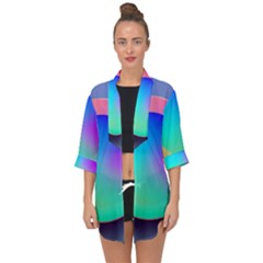 Circle Colorful Rainbow Spectrum Button Gradient Open Front Chiffon Kimono by Maspions