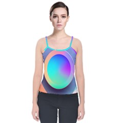 Circle Colorful Rainbow Spectrum Button Gradient Velvet Spaghetti Strap Top