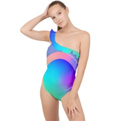 Circle Colorful Rainbow Spectrum Button Gradient Frilly One Shoulder Swimsuit