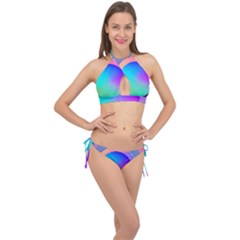 Circle Colorful Rainbow Spectrum Button Gradient Cross Front Halter Bikini Set