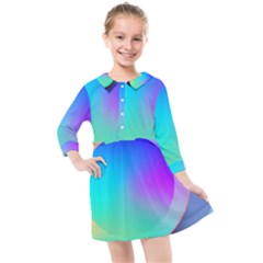 Circle Colorful Rainbow Spectrum Button Gradient Kids  Quarter Sleeve Shirt Dress