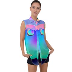 Circle Colorful Rainbow Spectrum Button Gradient Sleeveless Chiffon Button Shirt