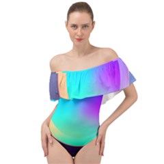 Circle Colorful Rainbow Spectrum Button Gradient Off Shoulder Velour Bodysuit  by Maspions