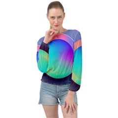 Circle Colorful Rainbow Spectrum Button Gradient Banded Bottom Chiffon Top