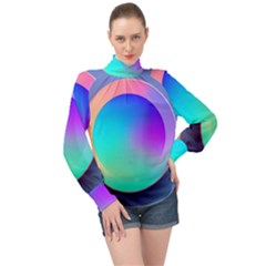 Circle Colorful Rainbow Spectrum Button Gradient High Neck Long Sleeve Chiffon Top by Maspions