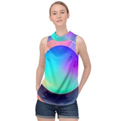 Circle Colorful Rainbow Spectrum Button Gradient High Neck Satin Top