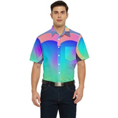 Circle Colorful Rainbow Spectrum Button Gradient Men s Short Sleeve Pocket Shirt  by Maspions