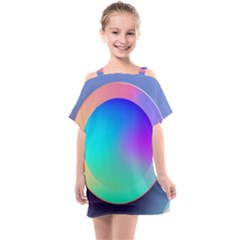 Circle Colorful Rainbow Spectrum Button Gradient Kids  One Piece Chiffon Dress