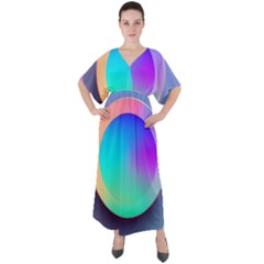 Circle Colorful Rainbow Spectrum Button Gradient V-neck Boho Style Maxi Dress