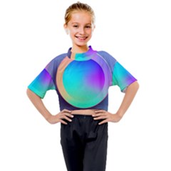 Circle Colorful Rainbow Spectrum Button Gradient Kids Mock Neck T-shirt