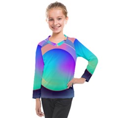 Circle Colorful Rainbow Spectrum Button Gradient Kids  Long Mesh T-shirt