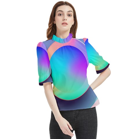 Circle Colorful Rainbow Spectrum Button Gradient Frill Neck Blouse by Maspions