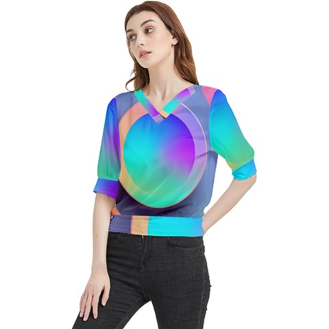 Circle Colorful Rainbow Spectrum Button Gradient Quarter Sleeve Blouse by Maspions