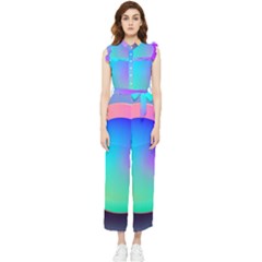 Circle Colorful Rainbow Spectrum Button Gradient Women s Frill Top Chiffon Jumpsuit by Maspions