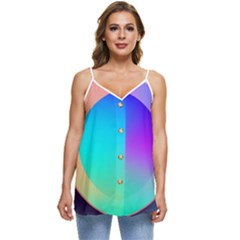 Circle Colorful Rainbow Spectrum Button Gradient Casual Spaghetti Strap Chiffon Top by Maspions