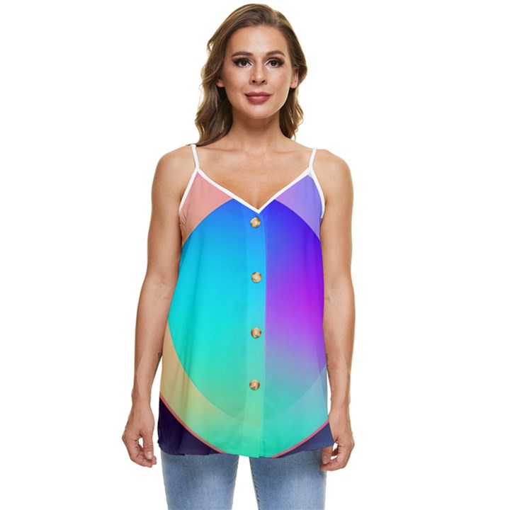 Circle Colorful Rainbow Spectrum Button Gradient Casual Spaghetti Strap Chiffon Top