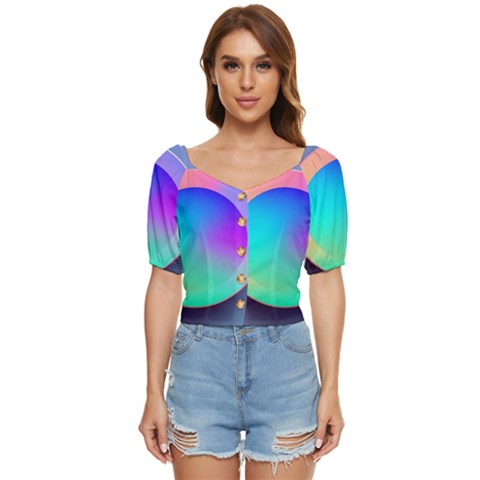 Circle Colorful Rainbow Spectrum Button Gradient Button Up Blouse by Maspions