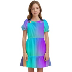 Circle Colorful Rainbow Spectrum Button Gradient Kids  Puff Sleeved Dress by Maspions