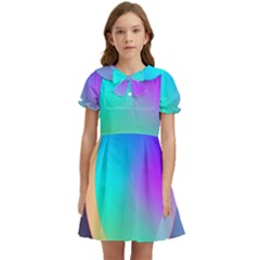 Circle Colorful Rainbow Spectrum Button Gradient Kids  Bow Tie Puff Sleeve Dress