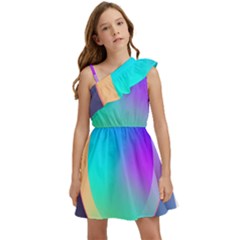 Circle Colorful Rainbow Spectrum Button Gradient Kids  One Shoulder Party Dress by Maspions