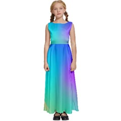 Circle Colorful Rainbow Spectrum Button Gradient Kids  Satin Sleeveless Maxi Dress