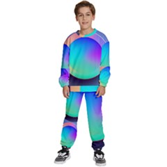 Circle Colorful Rainbow Spectrum Button Gradient Kids  Sweatshirt Set