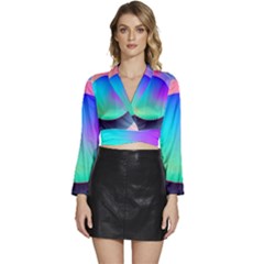 Circle Colorful Rainbow Spectrum Button Gradient Long Sleeve Tie Back Satin Wrap Top