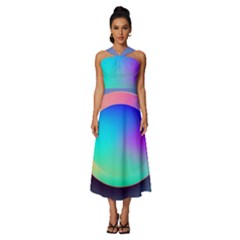 Circle Colorful Rainbow Spectrum Button Gradient Sleeveless Cross Front Cocktail Midi Chiffon Dress