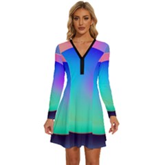 Circle Colorful Rainbow Spectrum Button Gradient Long Sleeve Deep V Mini Dress  by Maspions