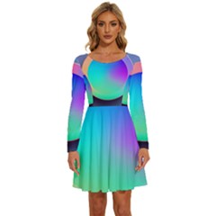 Circle Colorful Rainbow Spectrum Button Gradient Long Sleeve Wide Neck Velvet Dress by Maspions