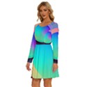 Circle Colorful Rainbow Spectrum Button Gradient Long Sleeve Wide Neck Velvet Dress View2