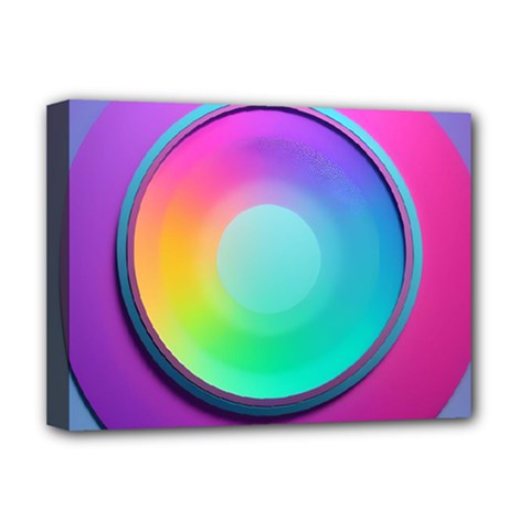 Circle Colorful Rainbow Spectrum Button Gradient Psychedelic Art Deluxe Canvas 16  X 12  (stretched) 