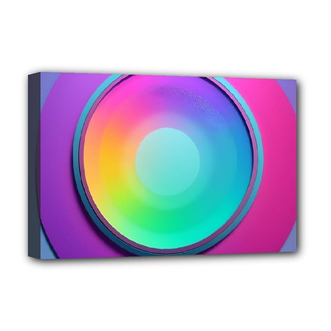 Circle Colorful Rainbow Spectrum Button Gradient Psychedelic Art Deluxe Canvas 18  X 12  (stretched) by Maspions