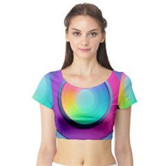 Circle Colorful Rainbow Spectrum Button Gradient Psychedelic Art Short Sleeve Crop Top