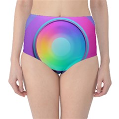 Circle Colorful Rainbow Spectrum Button Gradient Psychedelic Art Classic High-waist Bikini Bottoms by Maspions