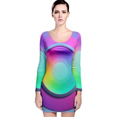 Circle Colorful Rainbow Spectrum Button Gradient Psychedelic Art Long Sleeve Velvet Bodycon Dress