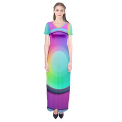 Circle Colorful Rainbow Spectrum Button Gradient Psychedelic Art Short Sleeve Maxi Dress