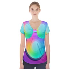 Circle Colorful Rainbow Spectrum Button Gradient Psychedelic Art Short Sleeve Front Detail Top by Maspions