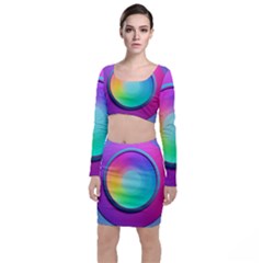 Circle Colorful Rainbow Spectrum Button Gradient Psychedelic Art Top And Skirt Sets