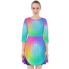 Circle Colorful Rainbow Spectrum Button Gradient Psychedelic Art Smock Dress