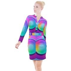 Circle Colorful Rainbow Spectrum Button Gradient Psychedelic Art Button Long Sleeve Dress