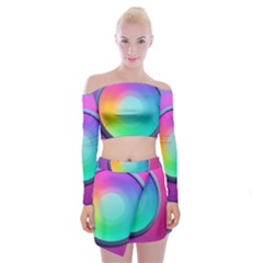 Circle Colorful Rainbow Spectrum Button Gradient Psychedelic Art Off Shoulder Top With Mini Skirt Set