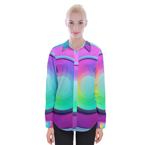 Circle Colorful Rainbow Spectrum Button Gradient Psychedelic Art Womens Long Sleeve Shirt by Maspions