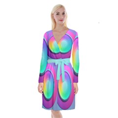 Circle Colorful Rainbow Spectrum Button Gradient Psychedelic Art Long Sleeve Velvet Front Wrap Dress