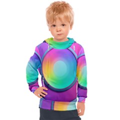 Circle Colorful Rainbow Spectrum Button Gradient Psychedelic Art Kids  Hooded Pullover by Maspions