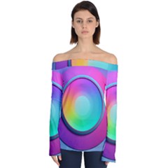 Circle Colorful Rainbow Spectrum Button Gradient Psychedelic Art Off Shoulder Long Sleeve Top