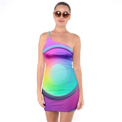 Circle Colorful Rainbow Spectrum Button Gradient Psychedelic Art One Shoulder Ring Trim Bodycon Dress