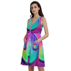 Circle Colorful Rainbow Spectrum Button Gradient Psychedelic Art Sleeveless Dress With Pocket by Maspions